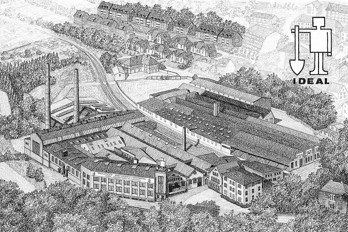Pen and ink drawing of the plant in Herdecke in the 1970s